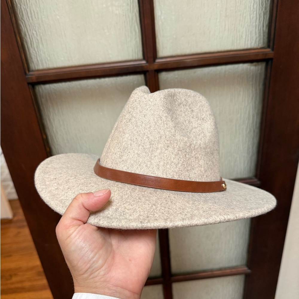 Free People Cream Fedora Hat with Brown Band